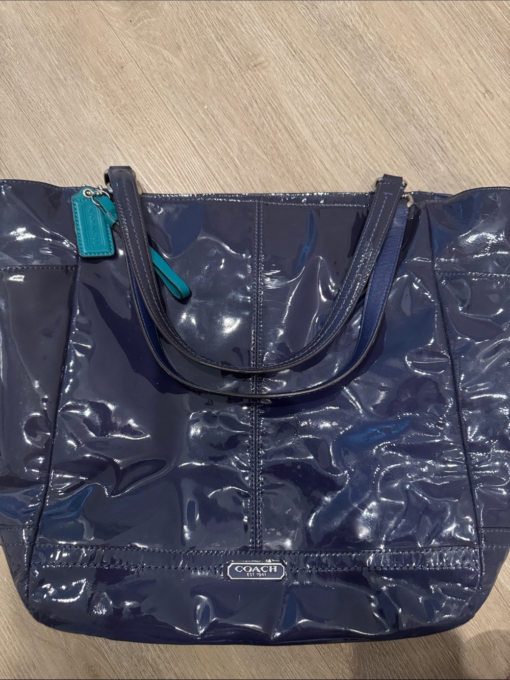 Coach Glossy Patent Navy Tote - Picture 10 of 11